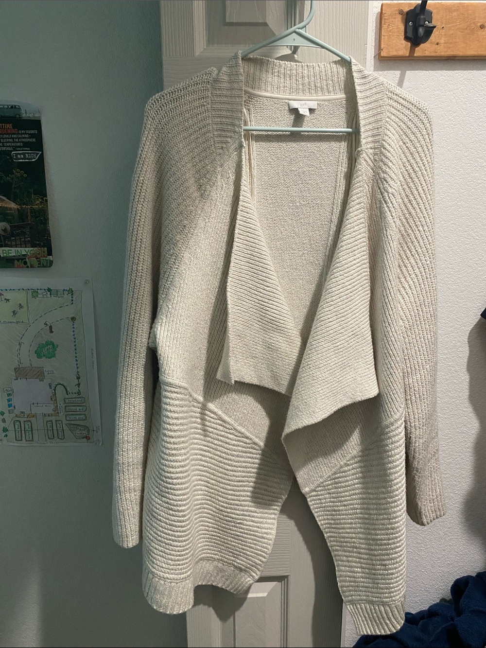 J. Jill Cream Open-Front Draped Knit Cardigan